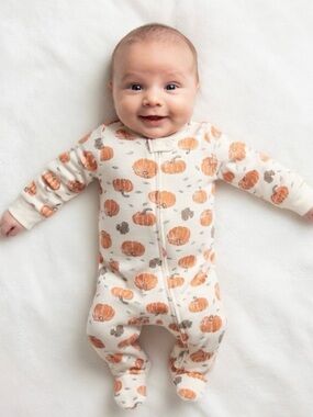 Carter's Cream Footed One-Piece with Orange Pumpkin Print